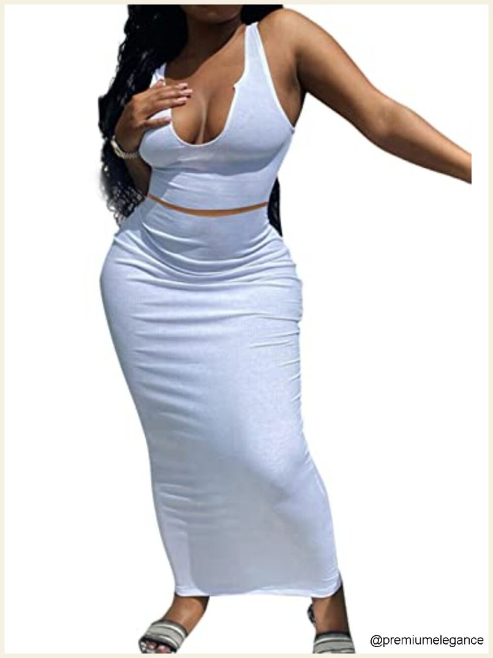 2 Piece Outfit Tank Crop Top Maxi Skirt Set Bodycon Sleeveless